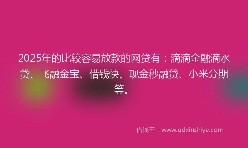2025年的比较容易放款的网贷有：滴滴金融滴水贷、飞融金宝、借钱快、现金秒融贷、小米分期等。