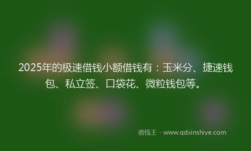 2025年的极速借钱小额借钱有：玉米分、捷速钱包、私立签、口袋花、微粒钱包等。