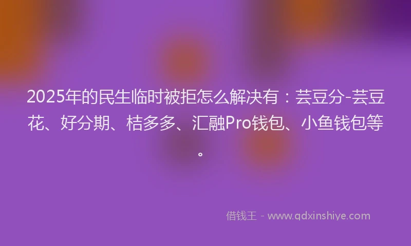 2025年的民生临时被拒怎么解决有：芸豆分-芸豆花、好分期、桔多多、汇融Pro钱包、小鱼钱包等。