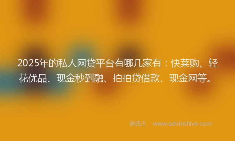2025年的私人网贷平台有哪几家有：快莱购、轻花优品、现金秒到融、拍拍贷借款、现金网等。