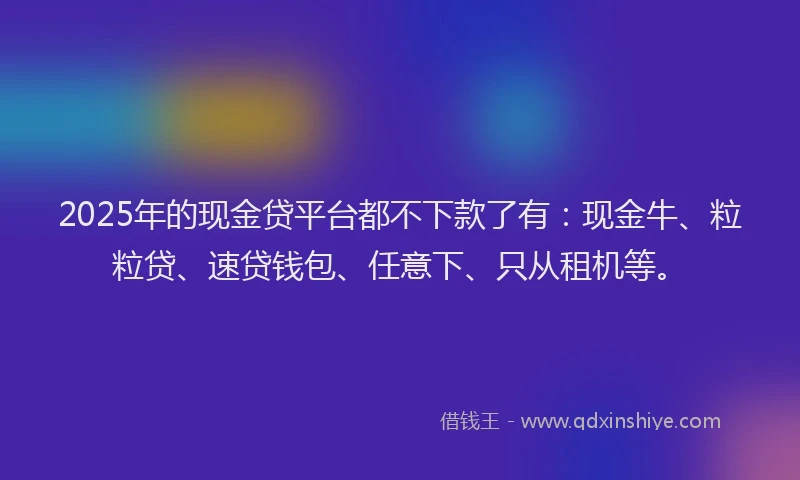 2025年的现金贷平台都不下款了有：现金牛、粒粒贷、速贷钱包、任意下、只从租机等。