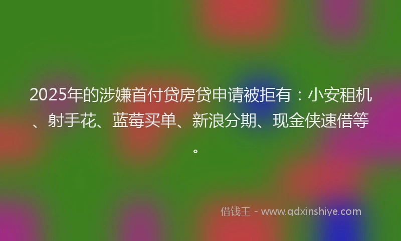 2025年的涉嫌首付贷房贷申请被拒有：小安租机、射手花、蓝莓买单、新浪分期、现金侠速借等。