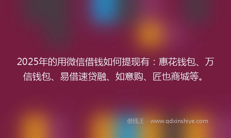2025年的用微信借钱如何提现有：惠花钱包、万信钱包、易借速贷融、如意购、匠也商城等。