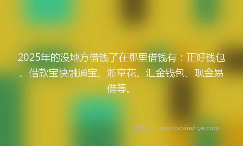 2025年的没地方借钱了在哪里借钱有:正好钱包、借款宝快融通宝、浙享花、汇金钱包、现金易借等。