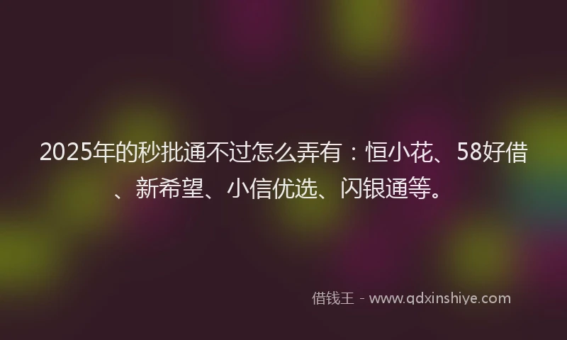 2025年的秒批通不过怎么弄有：恒小花、58好借、新希望、小信优选、闪银通等。