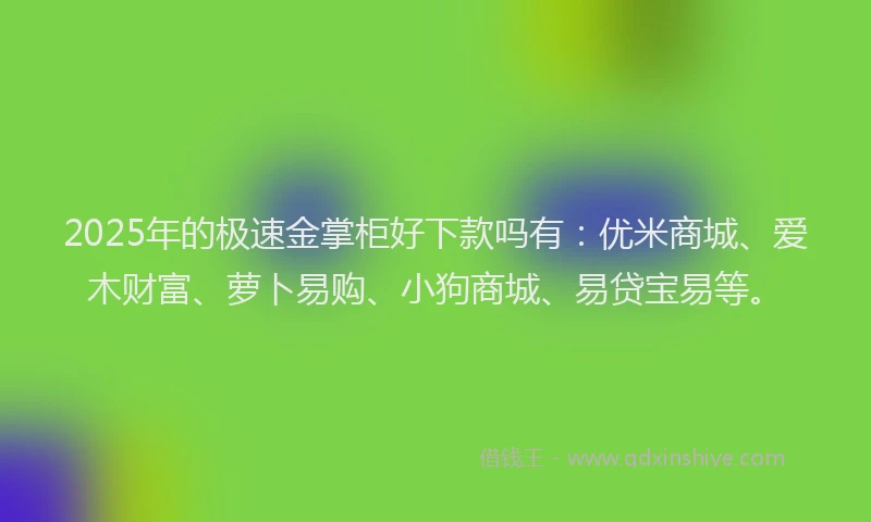 2025年的极速金掌柜好下款吗有：优米商城、爱木财富、萝卜易购、小狗商城、易贷宝易等。