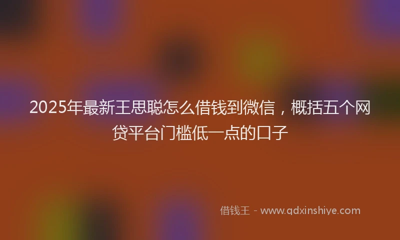 2025年最新王思聪怎么借钱到微信，概括五个网贷平台门槛低一点的口子