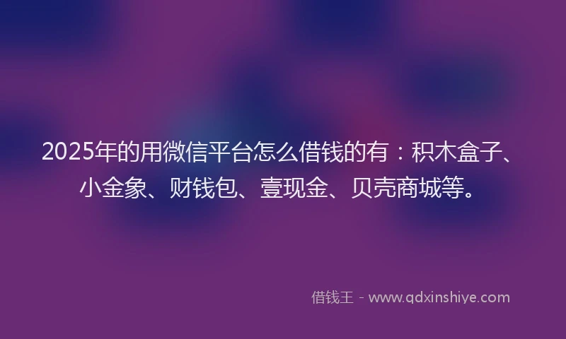 2025年的用微信平台怎么借钱的有：积木盒子、小金象、财钱包、壹现金、贝壳商城等。