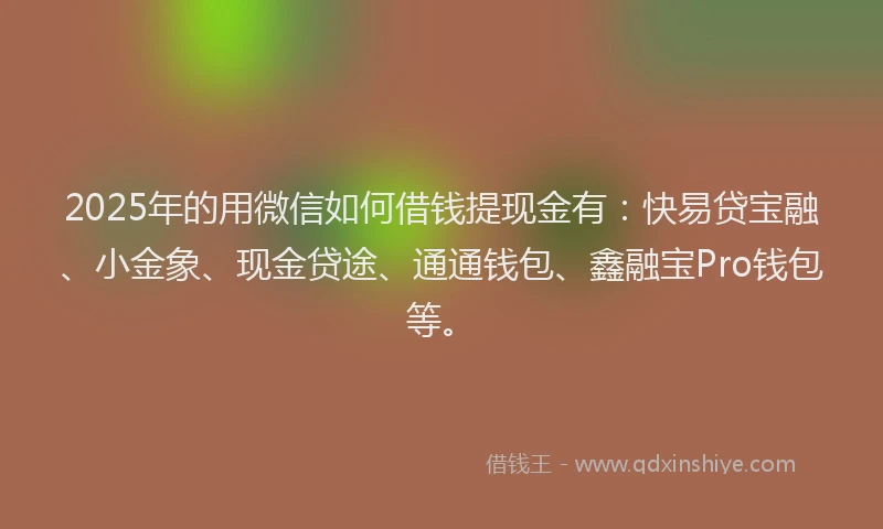 2025年的用微信如何借钱提现金有:快易贷宝融、小金象、现金贷途、通通钱包、鑫融宝Pro钱包等。