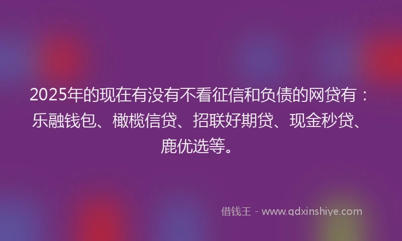 2025年的现在有没有不看征信和负债的网贷有：乐融钱包、橄榄信贷、招联好期贷、现金秒贷、鹿优选等。