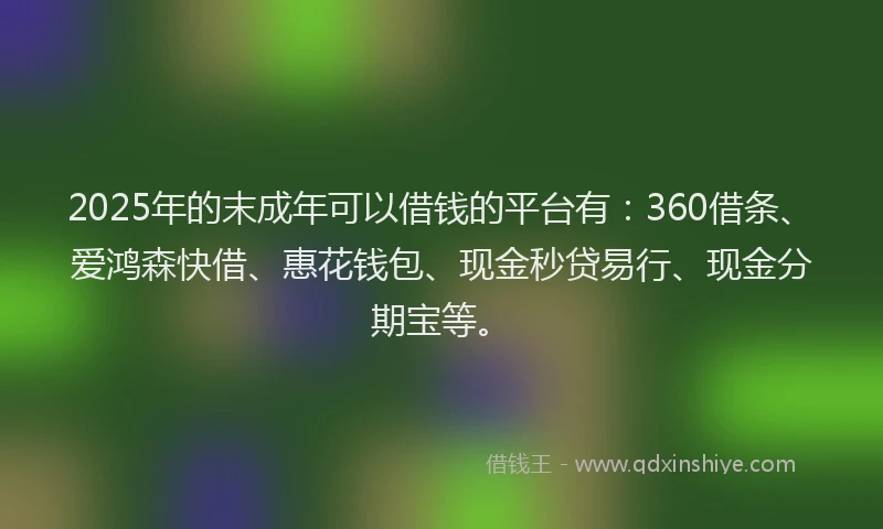 2025年的末成年可以借钱的平台有：360借条、爱鸿森快借、惠花钱包、现金秒贷易行、现金分期宝等。