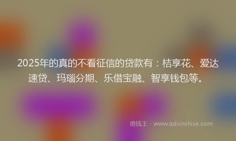 2025年的真的不看征信的贷款有：桔享花、爱达速贷、玛瑙分期、乐借宝融、智享钱包等。