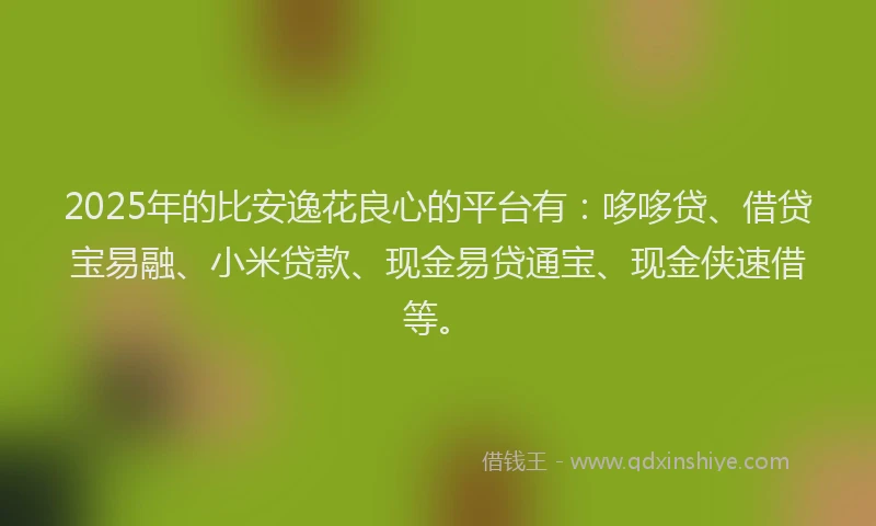 2025年的比安逸花良心的平台有：哆哆贷、借贷宝易融、小米贷款、现金易贷通宝、现金侠速借等。