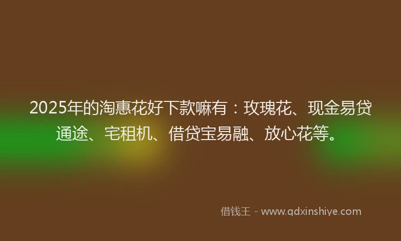 2025年的淘惠花好下款嘛有：玫瑰花、现金易贷通途、宅租机、借贷宝易融、放心花等。