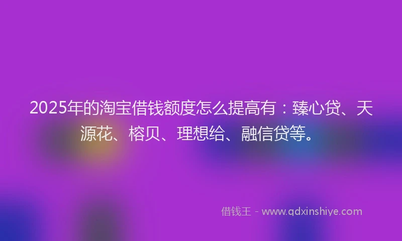 2025年的淘宝借钱额度怎么提高有：臻心贷、天源花、榕贝、理想给、融信贷等。