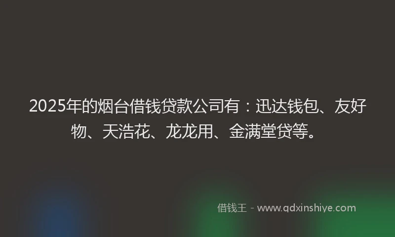 2025年的烟台借钱贷款公司有：迅达钱包、友好物、天浩花、龙龙用、金满堂贷等。