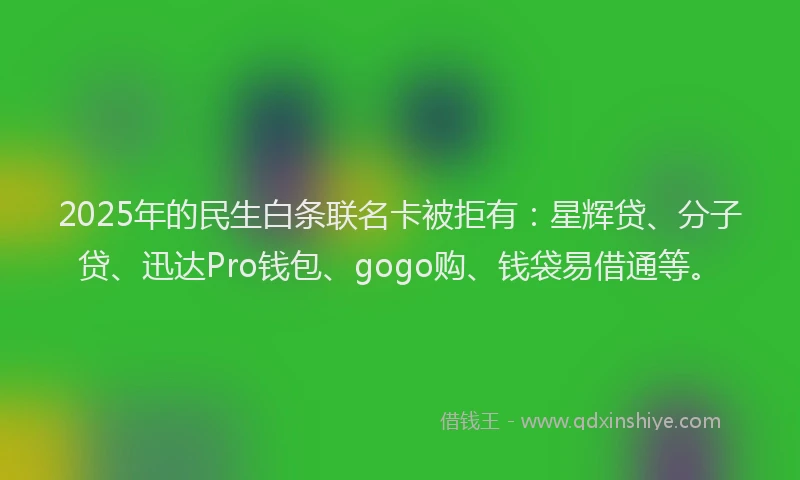 2025年的民生白条联名卡被拒有：星辉贷、分子贷、迅达Pro钱包、gogo购、钱袋易借通等。