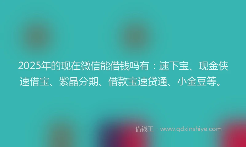 2025年的现在微信能借钱吗有：速下宝、现金侠速借宝、紫晶分期、借款宝速贷通、小金豆等。