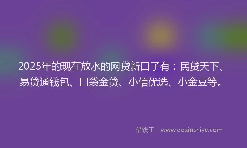 2025年的现在放水的网贷新口子有：民贷天下、易贷通钱包、口袋金贷、小信优选、小金豆等。