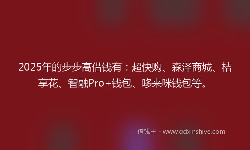 2025年的步步高借钱有：超快购、森泽商城、桔享花、智融Pro+钱包、哆来咪钱包等。