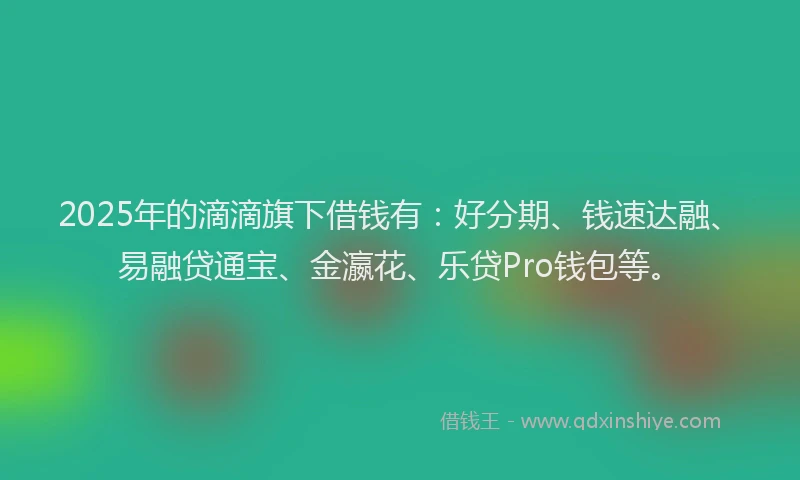 2025年的滴滴旗下借钱有:好分期、钱速达融、易融贷通宝、金瀛花、乐贷Pro钱包等。