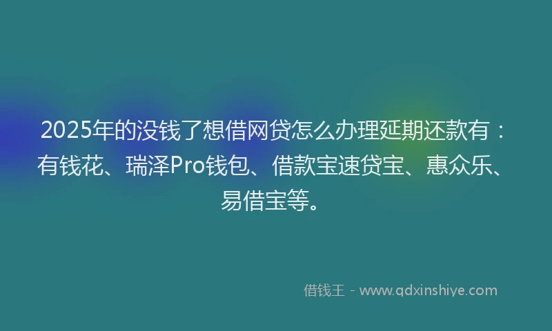 2025年的没钱了想借网贷怎么办理延期还款有：有钱花、瑞泽Pro钱包、借款宝速贷宝、惠众乐、易借宝等。