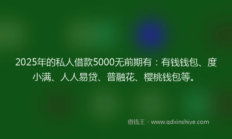 2025年的私人借款5000无前期有：有钱钱包、度小满、人人易贷、普融花、樱桃钱包等。