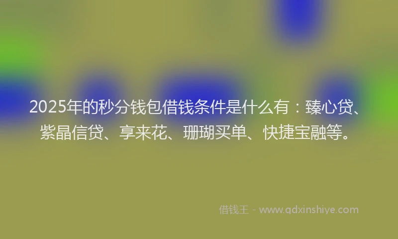 2025年的秒分钱包借钱条件是什么有：臻心贷、紫晶信贷、享来花、珊瑚买单、快捷宝融等。
