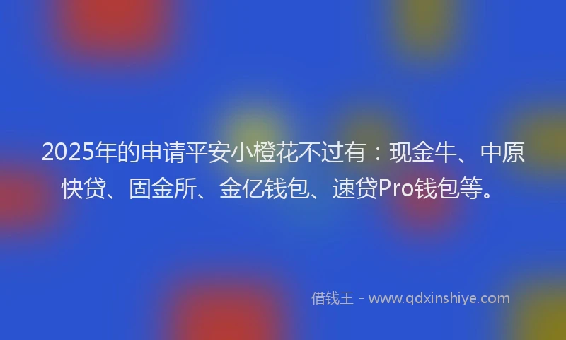 2025年的申请平安小橙花不过有：现金牛、中原快贷、固金所、金亿钱包、速贷Pro钱包等。
