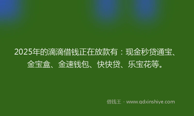 2025年的滴滴借钱正在放款有：现金秒贷通宝、金宝盒、金速钱包、快快贷、乐宝花等。