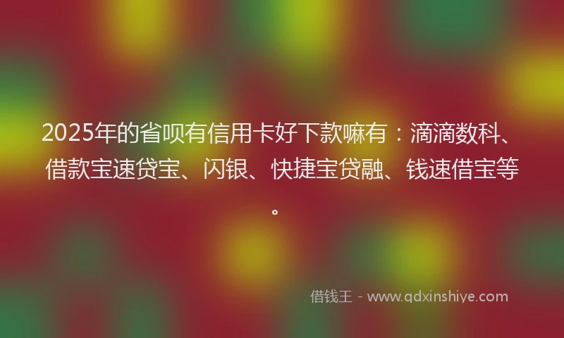 2025年的省呗有信用卡好下款嘛有：滴滴数科、借款宝速贷宝、闪银、快捷宝贷融、钱速借宝等。