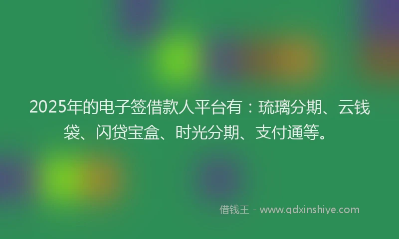 2025年的电子签借款人平台有：琉璃分期、云钱袋、闪贷宝盒、时光分期、支付通等。