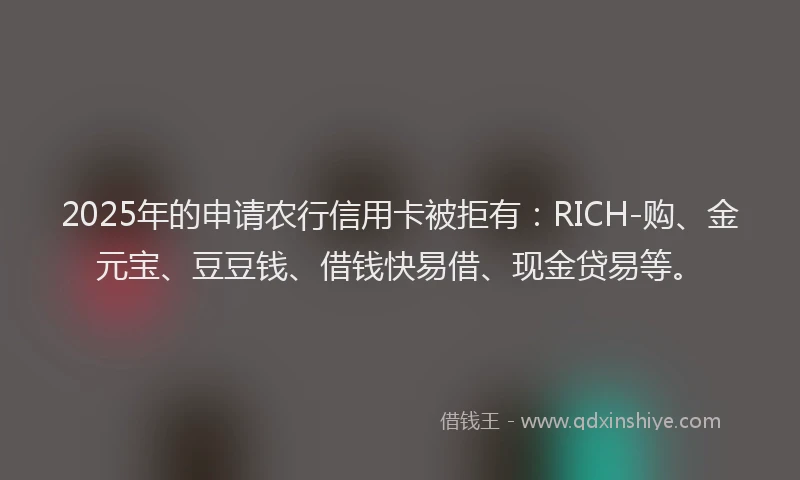 2025年的申请农行信用卡被拒有：RICH-购、金元宝、豆豆钱、借钱快易借、现金贷易等。
