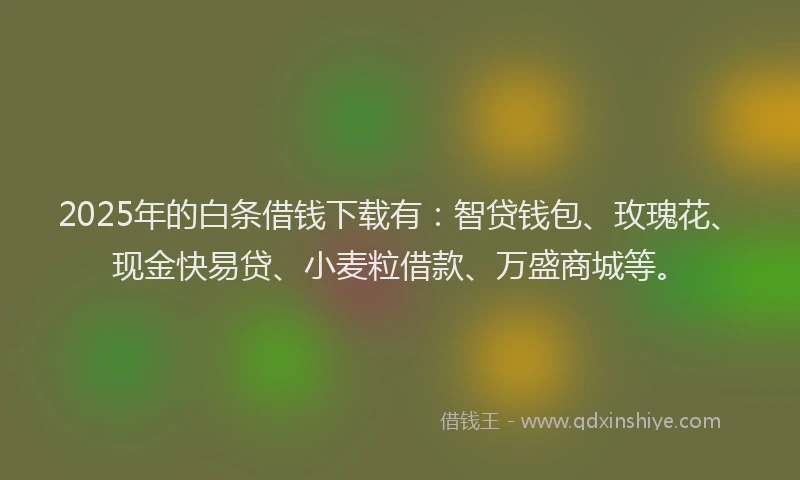 2025年的白条借钱下载有：智贷钱包、玫瑰花、现金快易贷、小麦粒借款、万盛商城等。