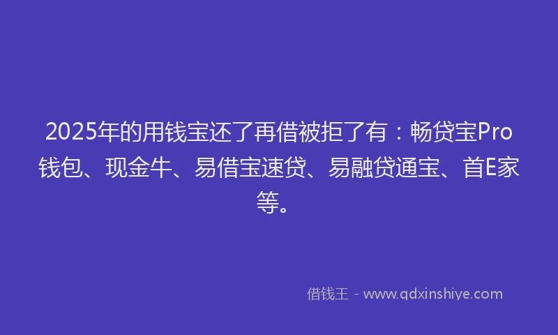 2025年的用钱宝还了再借被拒了有：畅贷宝Pro钱包、现金牛、易借宝速贷、易融贷通宝、首E家等。