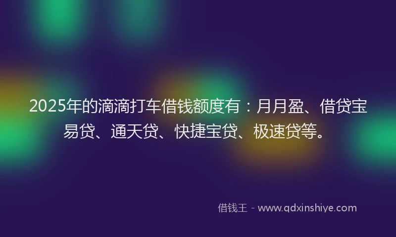 2025年的滴滴打车借钱额度有：月月盈、借贷宝易贷、通天贷、快捷宝贷、极速贷等。