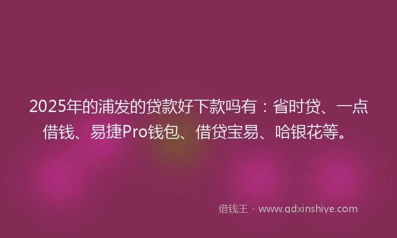 2025年的浦发的贷款好下款吗有：省时贷、一点借钱、易捷Pro钱包、借贷宝易、哈银花等。