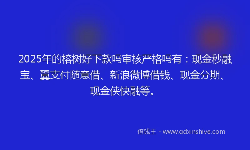 2025年的榕树好下款吗审核严格吗有：现金秒融宝、翼支付随意借、新浪微博借钱、现金分期、现金侠快融等。