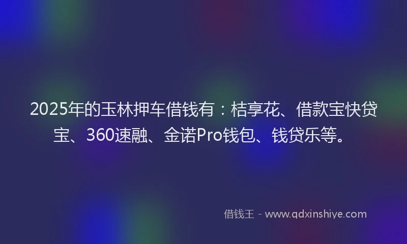 2025年的玉林押车借钱有：桔享花、借款宝快贷宝、360速融、金诺Pro钱包、钱贷乐等。