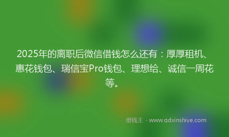 2025年的离职后微信借钱怎么还有：厚厚租机、惠花钱包、瑞信宝Pro钱包、理想给、诚信一周花等。