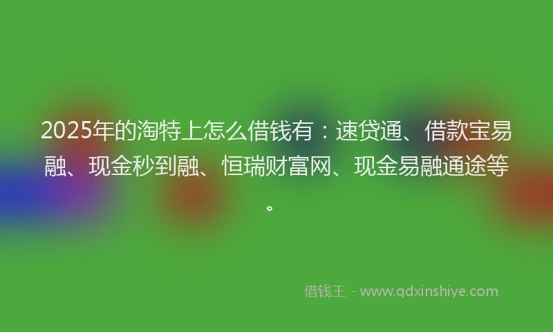 2025年的淘特上怎么借钱有：速贷通、借款宝易融、现金秒到融、恒瑞财富网、现金易融通途等。