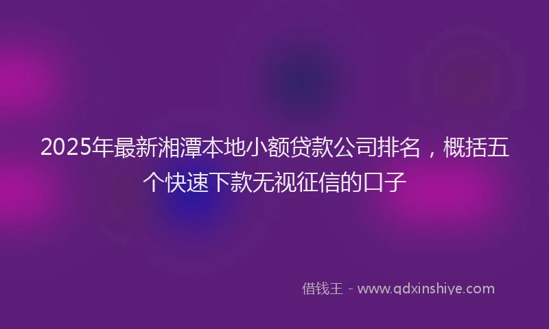 2025年最新湘潭本地小额贷款公司排名，概括五个快速下款无视征信的口子