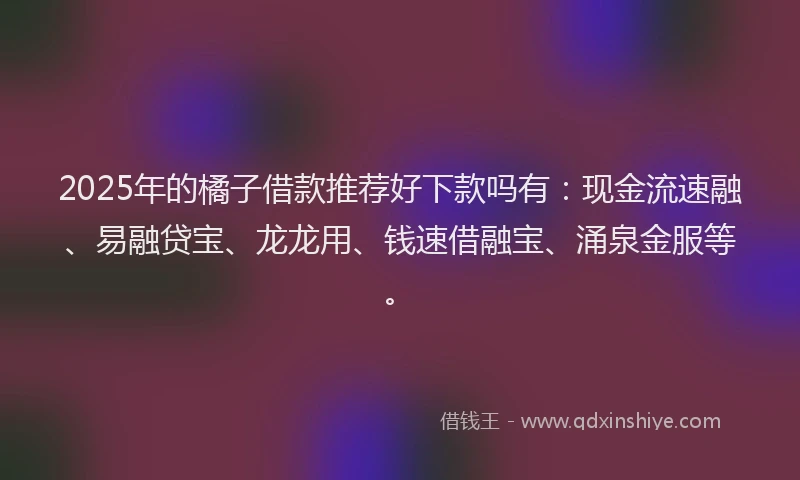 2025年的橘子借款推荐好下款吗有：现金流速融、易融贷宝、龙龙用、钱速借融宝、涌泉金服等。