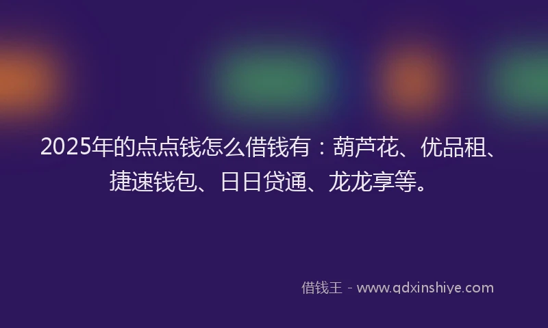 2025年的点点钱怎么借钱有：葫芦花、优品租、捷速钱包、日日贷通、龙龙享等。