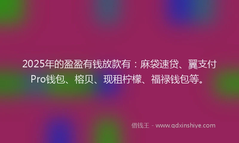 2025年的盈盈有钱放款有：麻袋速贷、翼支付Pro钱包、榕贝、现租柠檬、福禄钱包等。