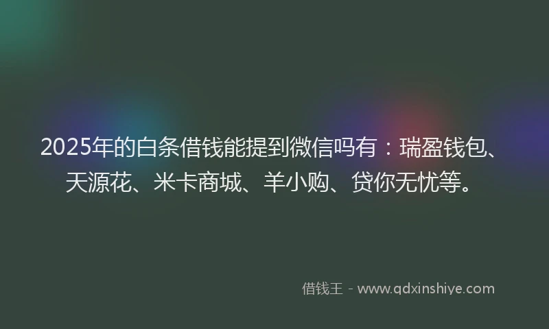 2025年的白条借钱能提到微信吗有：瑞盈钱包、天源花、米卡商城、羊小购、贷你无忧等。