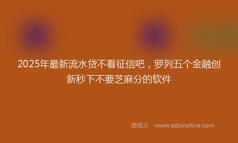 2025年最新流水贷不看征信吧，罗列五个金融创新秒下不要芝麻分的软件