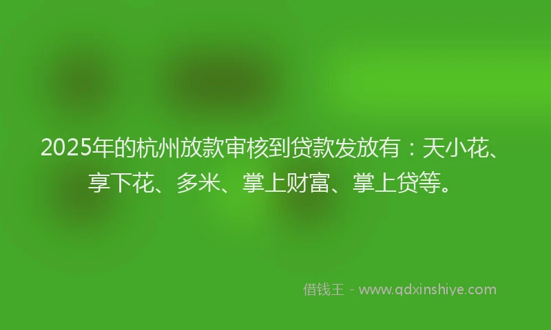2025年的杭州放款审核到贷款发放有：天小花、享下花、多米、掌上财富、掌上贷等。