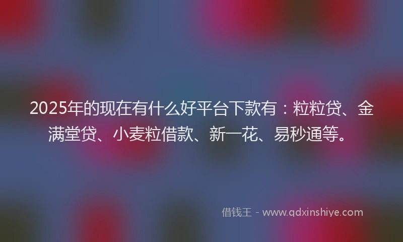 2025年的现在有什么好平台下款有：粒粒贷、金满堂贷、小麦粒借款、新一花、易秒通等。
