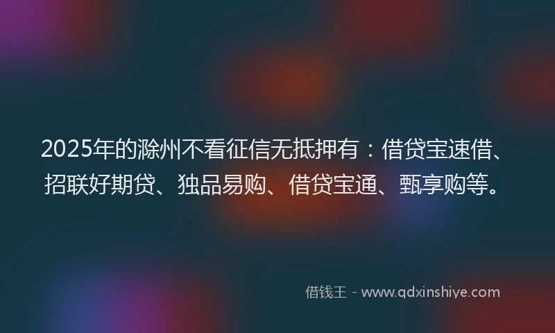 2025年的滁州不看征信无抵押有：借贷宝速借、招联好期贷、独品易购、借贷宝通、甄享购等。